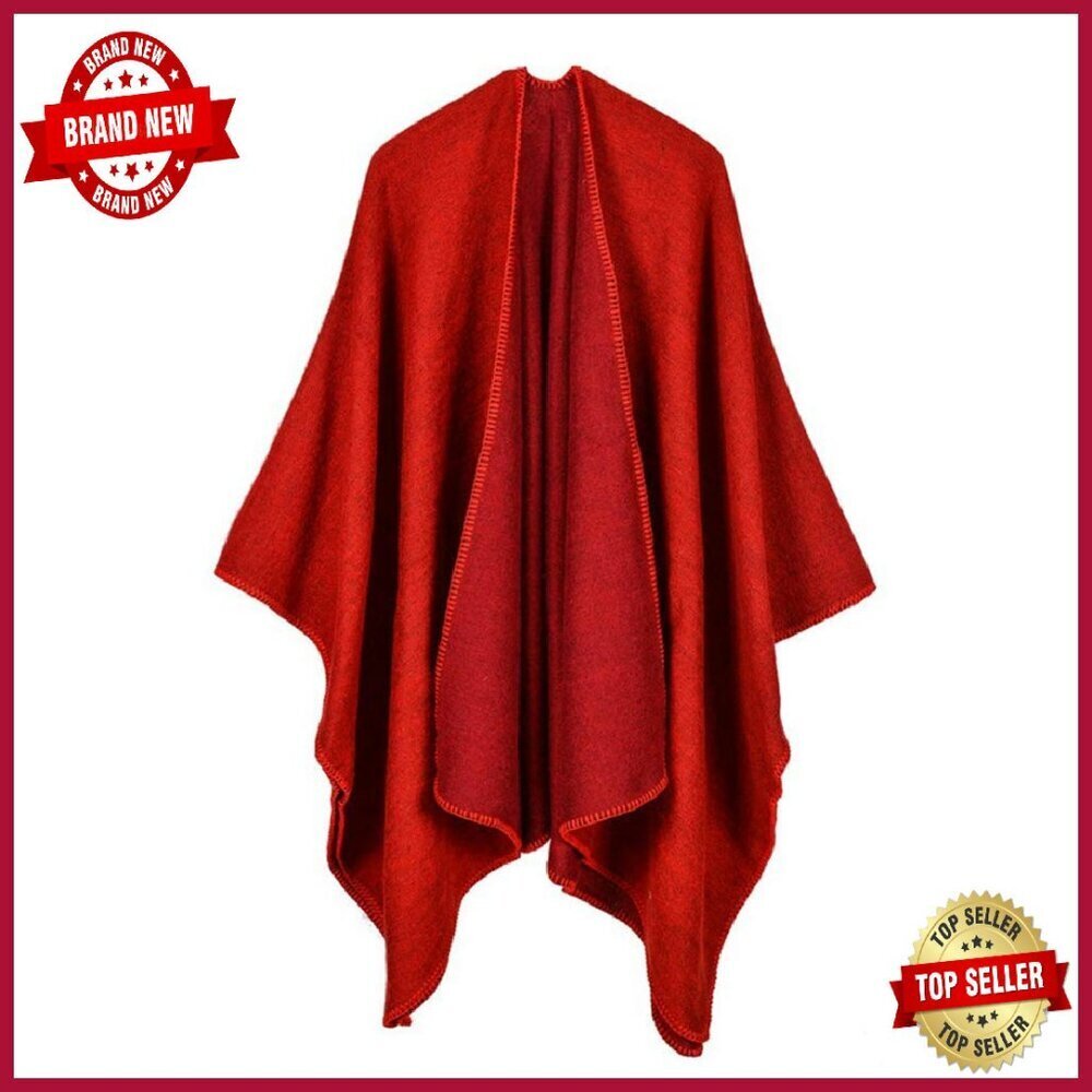 Oversized Knit Poncho Shawl Cardigan Reversible Winter Sweater Coat